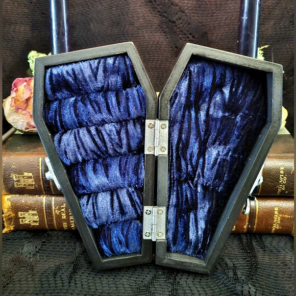 Black Moon Phases Coffin Ring Box Jewelry Organizers